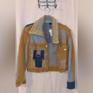 Patchwork Denim Jacket with Frayed Edges